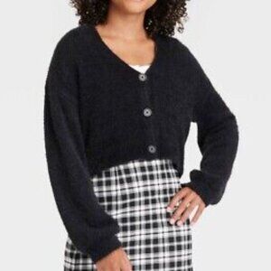 Like-New Art Class Black Short Crop fuzzy cardigan, Fits womens size S